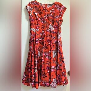 Midnight Velvet 100% Cotton Fit & Flare Dress Burnt Orange/Red/Black
